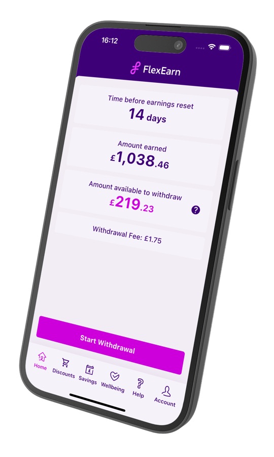 FlexEarn earned wage access screen