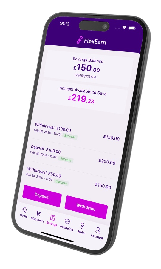 FlexEarn workplace savings screen